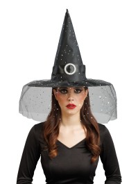 GLITTER AND BUCKLE ADULT BLACK WITCH HAT 