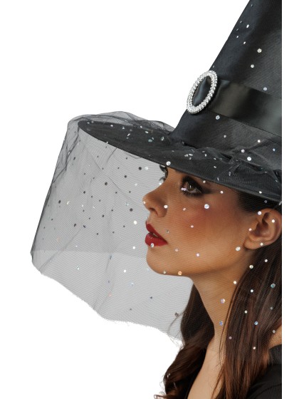 GLITTER AND BUCKLE ADULT BLACK WITCH HAT 