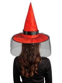 CHAPEAU DE SORCIERE ROUGE BOUCLE ET PAILLETTES ADULTE 