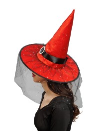 GLITTER AND BUCKLE ADULT RED WITCH HAT 