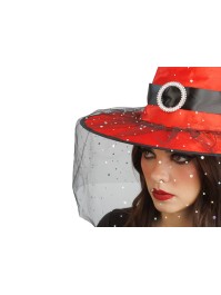 GLITTER AND BUCKLE ADULT RED WITCH HAT 