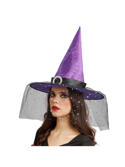 GLITTER AND BUCKLE ADULT PURPLE WITCH HAT 