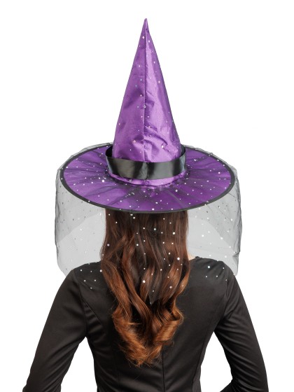 GLITTER AND BUCKLE ADULT PURPLE WITCH HAT 