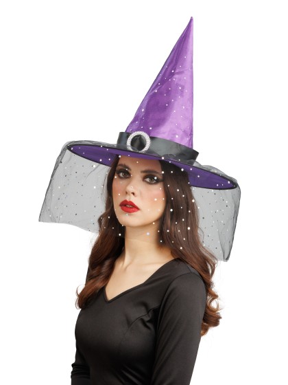 GLITTER AND BUCKLE ADULT PURPLE WITCH HAT 