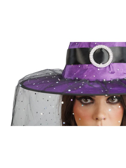 GLITTER AND BUCKLE ADULT PURPLE WITCH HAT 