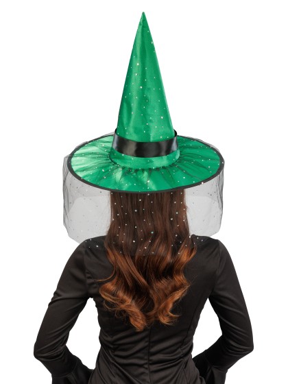 GLITTER AND BUCKLE ADULT GREEN WITCH HAT 