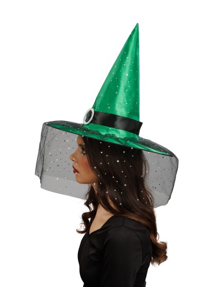 GLITTER AND BUCKLE ADULT GREEN WITCH HAT 