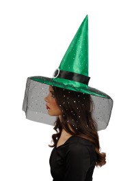 CHAPEAU DE SORCIERE VERT BOUCLE ET PAILLETTES ADULTE 