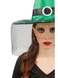 GLITTER AND BUCKLE ADULT GREEN WITCH HAT 