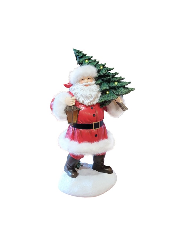 RESIN/FUR SANTA WITH LED XMAS TREE 24.6CM X 18CM X 44CM