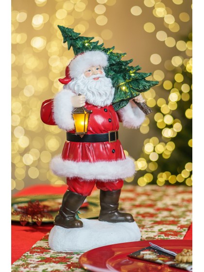 WEIHNACHTSMANN RESINE/FOURRURE TANNE LED 24.6CM X 18CM X 44CM