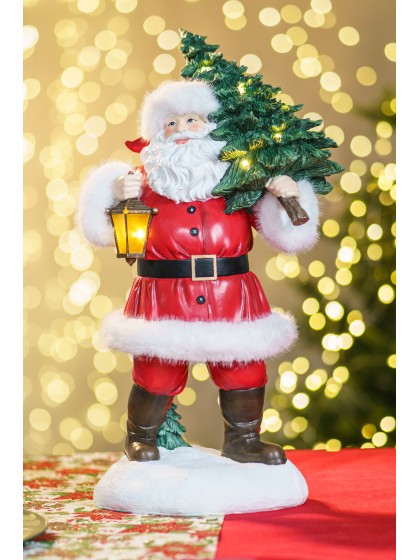 RESIN/FUR SANTA WITH LED XMAS TREE 24.6CM X 18CM X 44CM