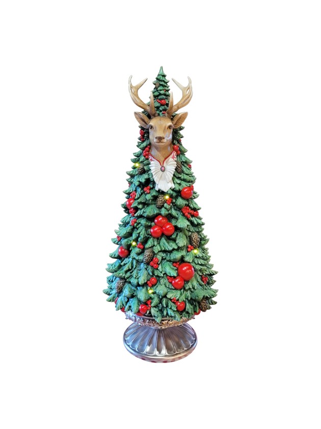 RESIN DEER HEAD XMAS TREE WITH LED DIA 21.3CM X 51CM