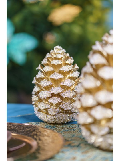 SMALL SIZE FROSTED GOLDEN RESIN PINECONE DIA 14CM X 19.3CM