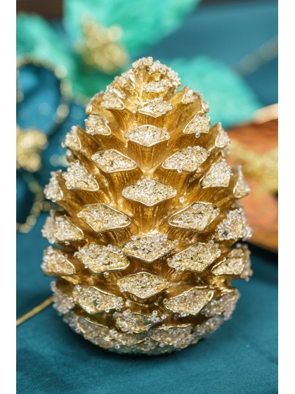 SMALL SIZE FROSTED GOLDEN RESIN PINECONE DIA 14CM X 19.3CM