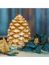 POMME DE PIN RESINE OR GIVRE GM DIA 19CM X 25.7CM