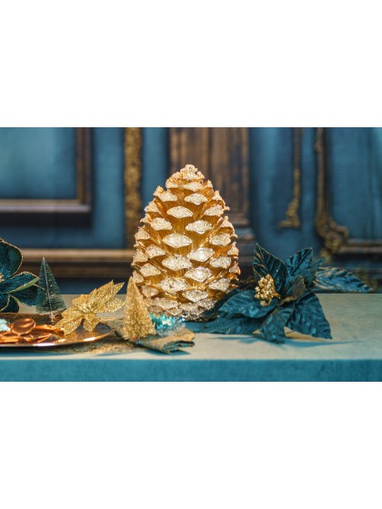 BIG SIZE FROSTED GOLDEN RESIN PINECONE DIA 19CM X 25.7CM