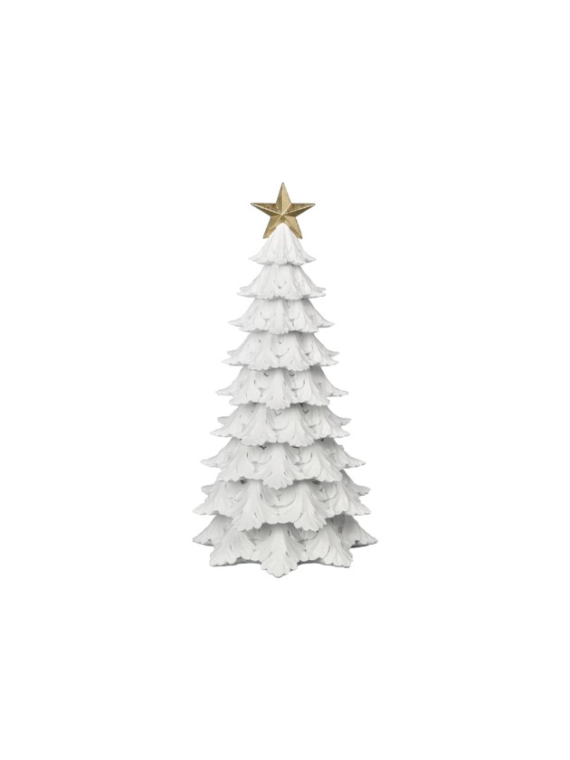 SMALL SIZE WHITE RESIN XMAS TREE WITH GOLDEN STAR DIA 18.8CM X 38.2CM