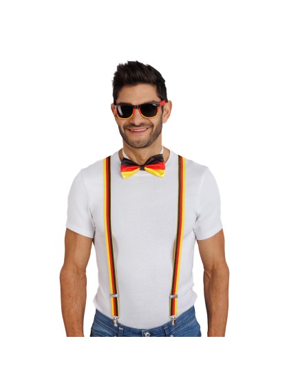 GERMANY SUPPORTER 3PCS SET SUSPENDERS 2.5CM X 0.5CM X 100CM BOW TIE 13CM X 1.5CM X 7CM GLASSES 14.5CM X 4.5CM