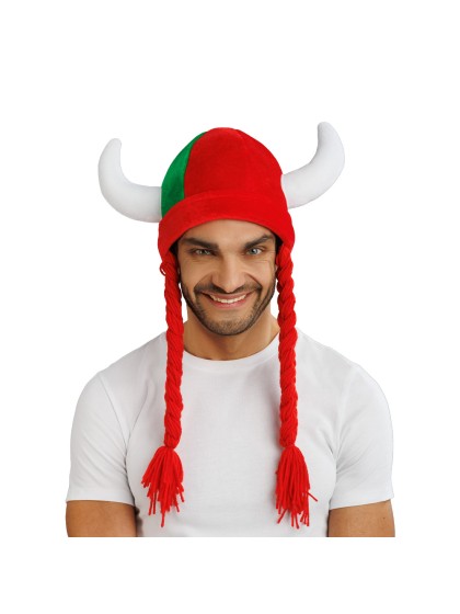 CASQUE TISSUS CORNES ET TRESSES SUPPORTER ROUGE ET VERT 34CM X 4.5CM X 56CM
