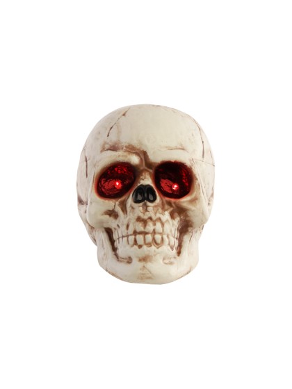 PLASTIC SKULL WITH LED LIGHT 11CM X 16CM X 13CM