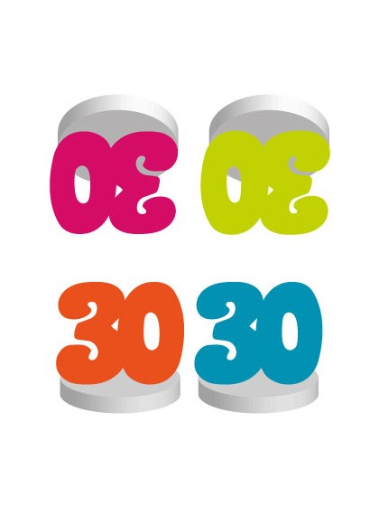 SET 4 TISCHKARTEN 30ANS COL SORT. 4CM
