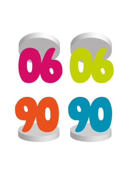 SET 4 TISCHKARTEN 90ANS COL SORT.  4CM