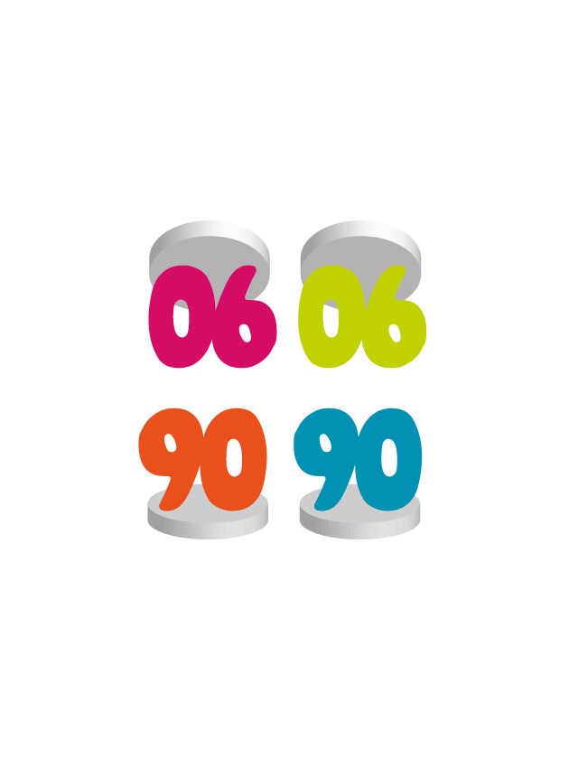 SET 4 TISCHKARTEN 90ANS COL SORT.  4CM