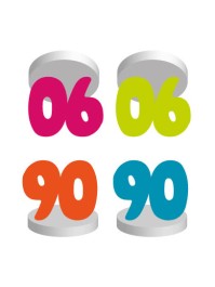 SET 4 TISCHKARTEN 90ANS COL SORT.  4CM