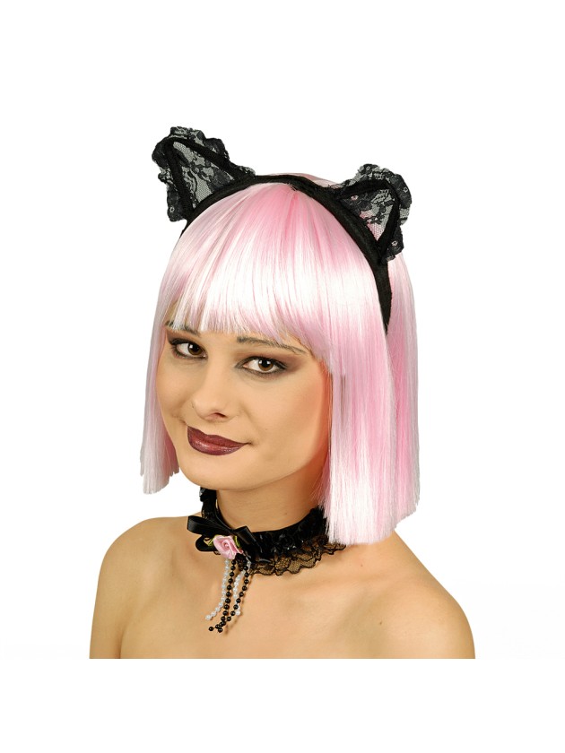 SET KATZE SCHWARZ 2 TEILE: HALSKETTE HAARREIF MIT OHREN 