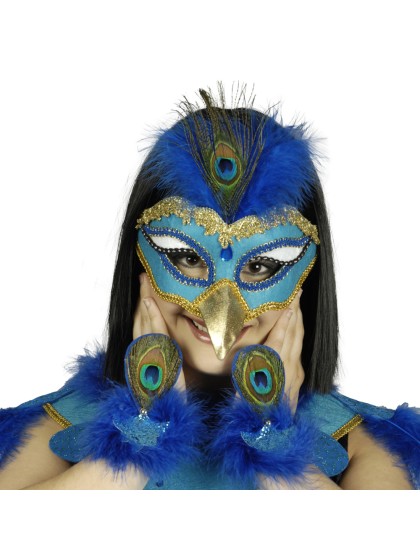 SET PEACOCK 3 PIECES: MASK COLLAR BRACELET 