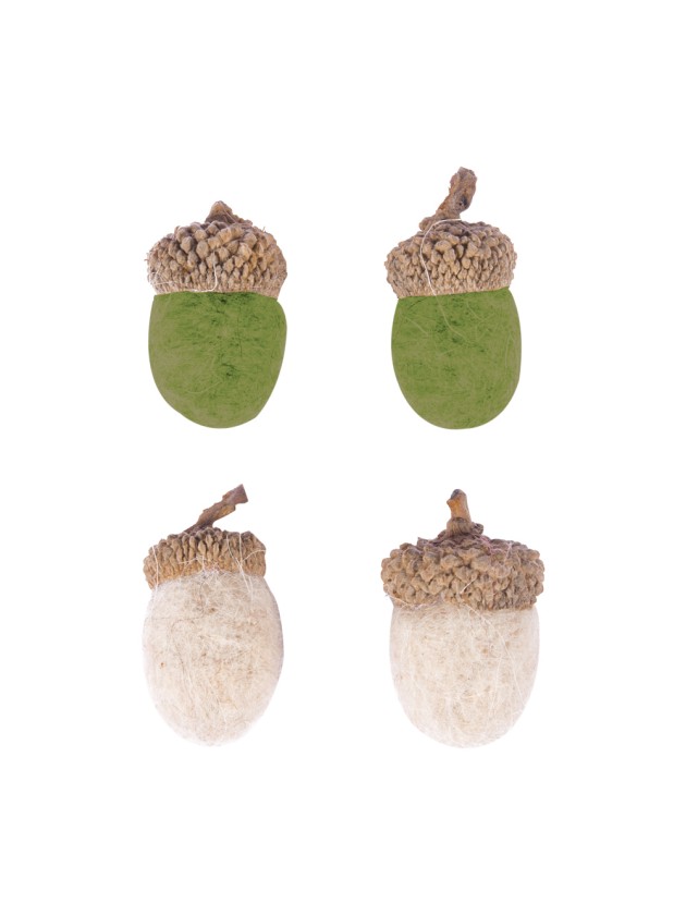 BAG OF 12 GREEN/BEIGE ACORNS 2,5CM