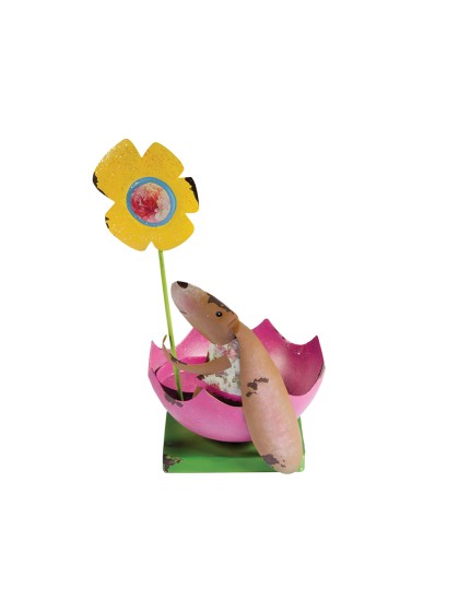 METAL RABBIT IN PINK SHELL CANDLE HOLDER 25CM 