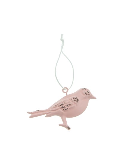 SALMON PINK METAL BIRD TO HANG 7CM