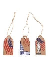 KARTE 15 ETIKETTEN THEME USA MIT OEILLET UND LIEN 6CM X 3CM