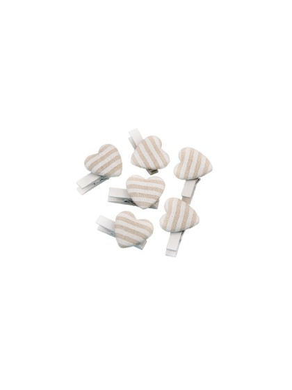 SET 6 KLAMMERN HERZ RAYURES LEINEN 3.8CM X 2.6CM