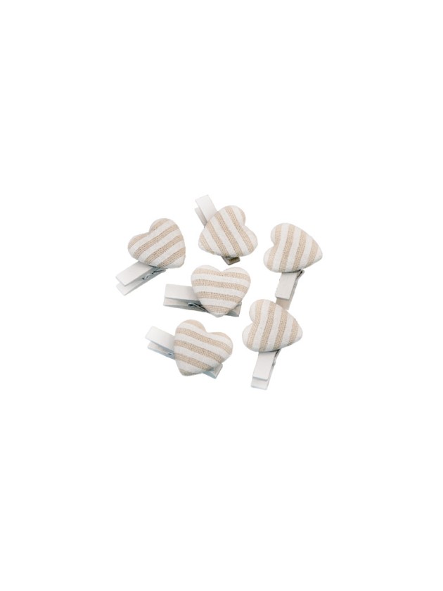 SET 6 KLAMMERN HERZ RAYURES LEINEN 3.8CM X 2.6CM