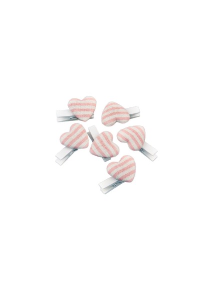 SET 6 KLAMMERN HERZ RAYURES ROSA PASTELL 3.8CM X 2.6CM