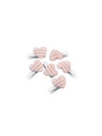 SET 6 KLAMMERN HERZ RAYURES ROSA PASTELL 3.8CM X 2.6CM