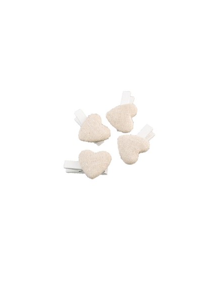 SET 6 PINCES COEURS LIN 3.8CM X 2.6CM