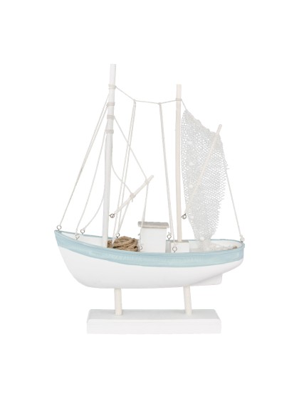 VOILIER BOIS BLANC BLEU CIEL 60CM X 43CM X 14CM