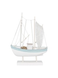 SEGELBOOT HOLZ WEISS BLAU CIEL 60CM X 43CM X 14CM