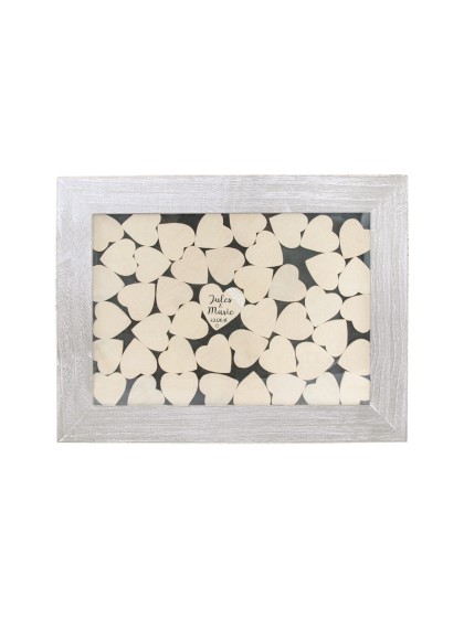 RAHMEN MIT 53 HERZEN HOLZ 30CM X 40CM
