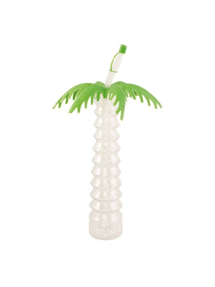 PALM TREE BOTTLE WITH STRAW DIA 8.8CM X 27CM
