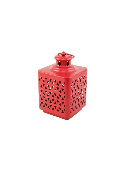 RED METAL LANTERN 10CM X 10CM X 17CM