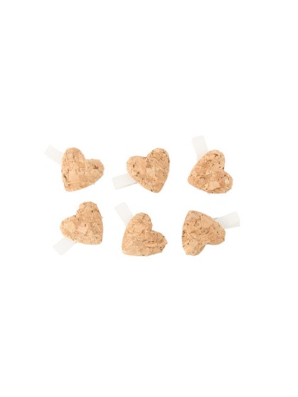 SET 6 CORK HEARTS WITH CLIP 3.5CM X 2.7CM