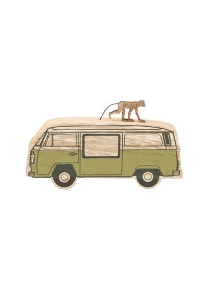 BUS MIT AFFE HOLZ 15CM X 9CM X 2CM
