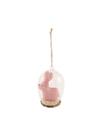 HÄNGEDEKO GLAS HASE STOFF ROSA  7.2CM X 11CM