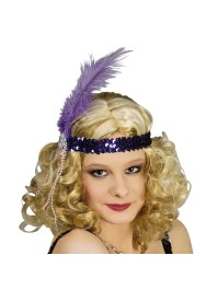 STIRNBAND CHARLESTON IN PAILLETTEN UND FEDER VIOLETT 
