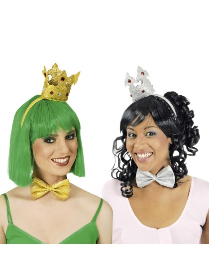 HEADPIECE CROWN+BOW TIE SILVER AND GOLD 